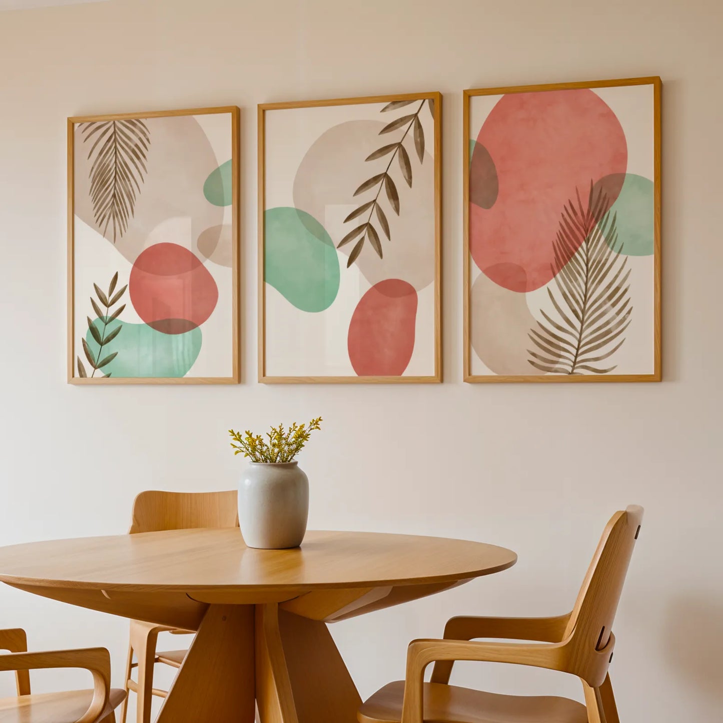 Boho Leaves IV, Set of 3, Modern Wall Art, Mid Century Modern