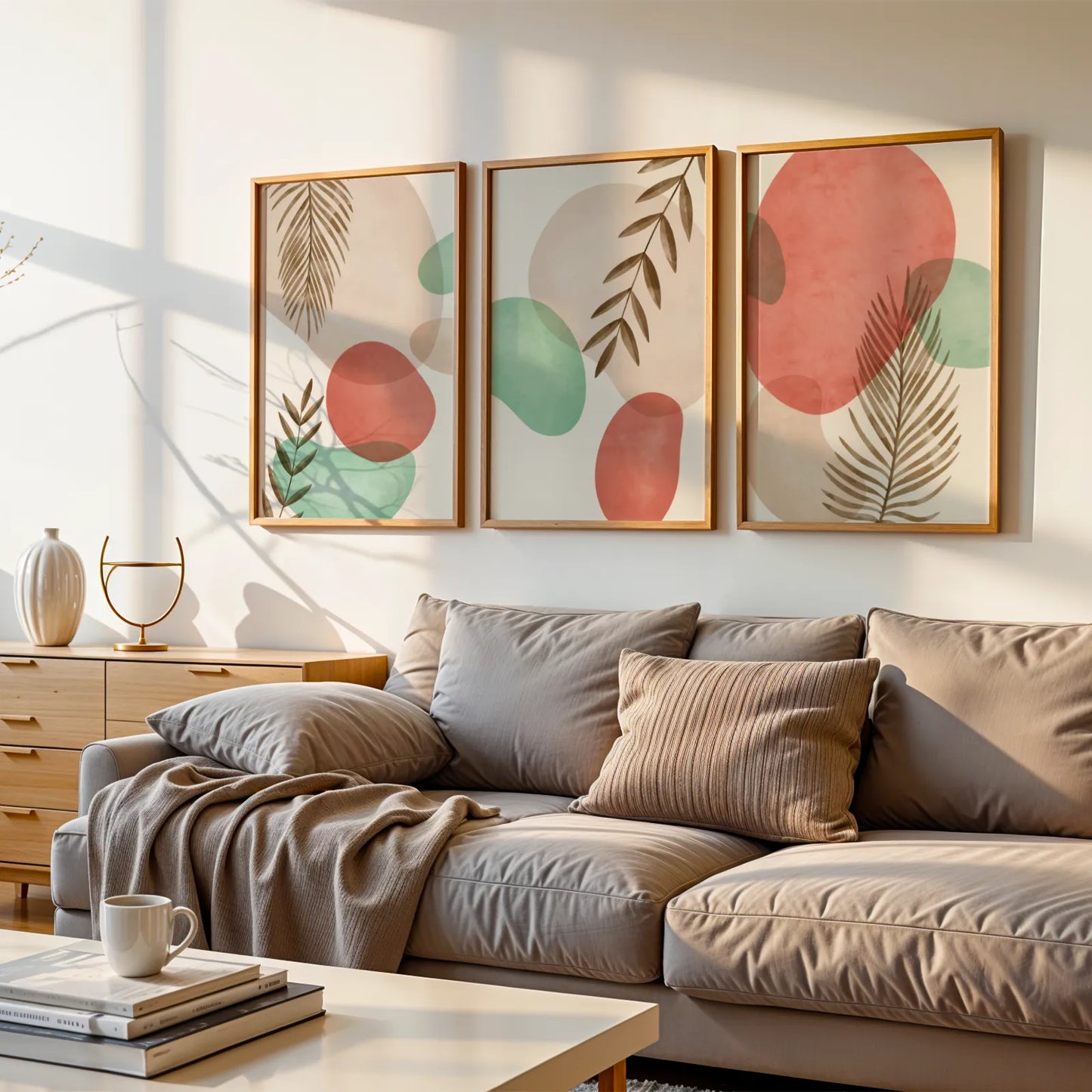 Boho Leaves IV, Set of 3, Modern Wall Art, Mid Century Modern