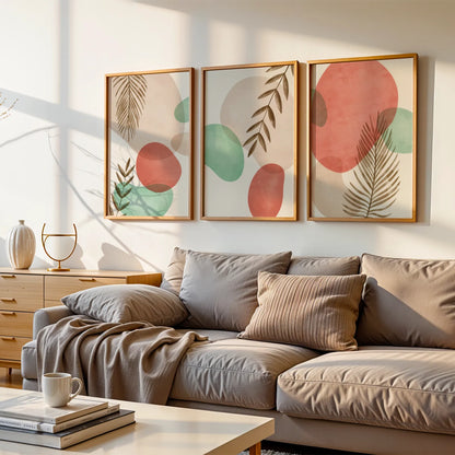 Boho Leaves IV, Set of 3, Modern Wall Art, Mid Century Modern