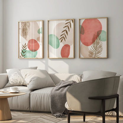 Boho Leaves IV, Set of 3, Modern Wall Art, Mid Century Modern