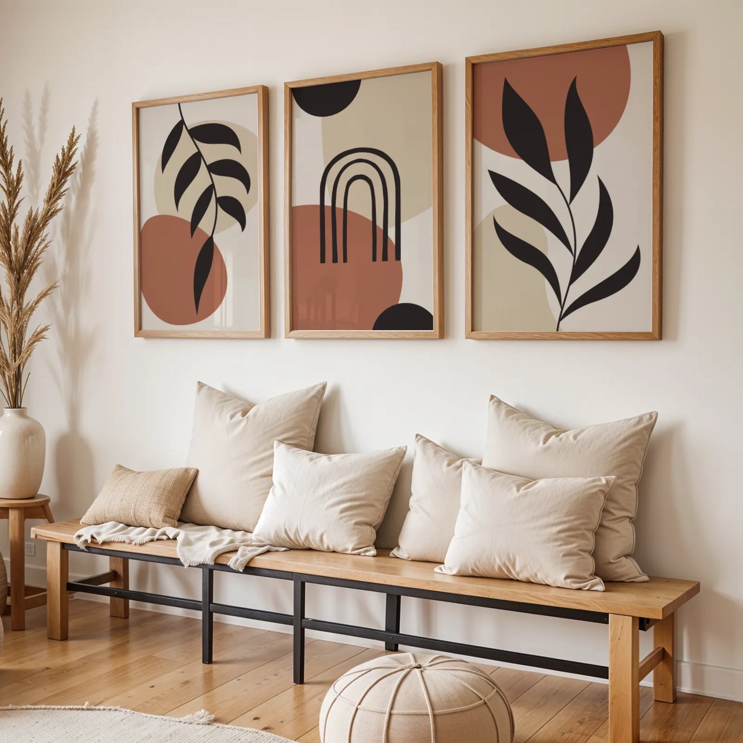 Boho Leaves III, Set of 3, Modern Wall Art, Mid Century Modern