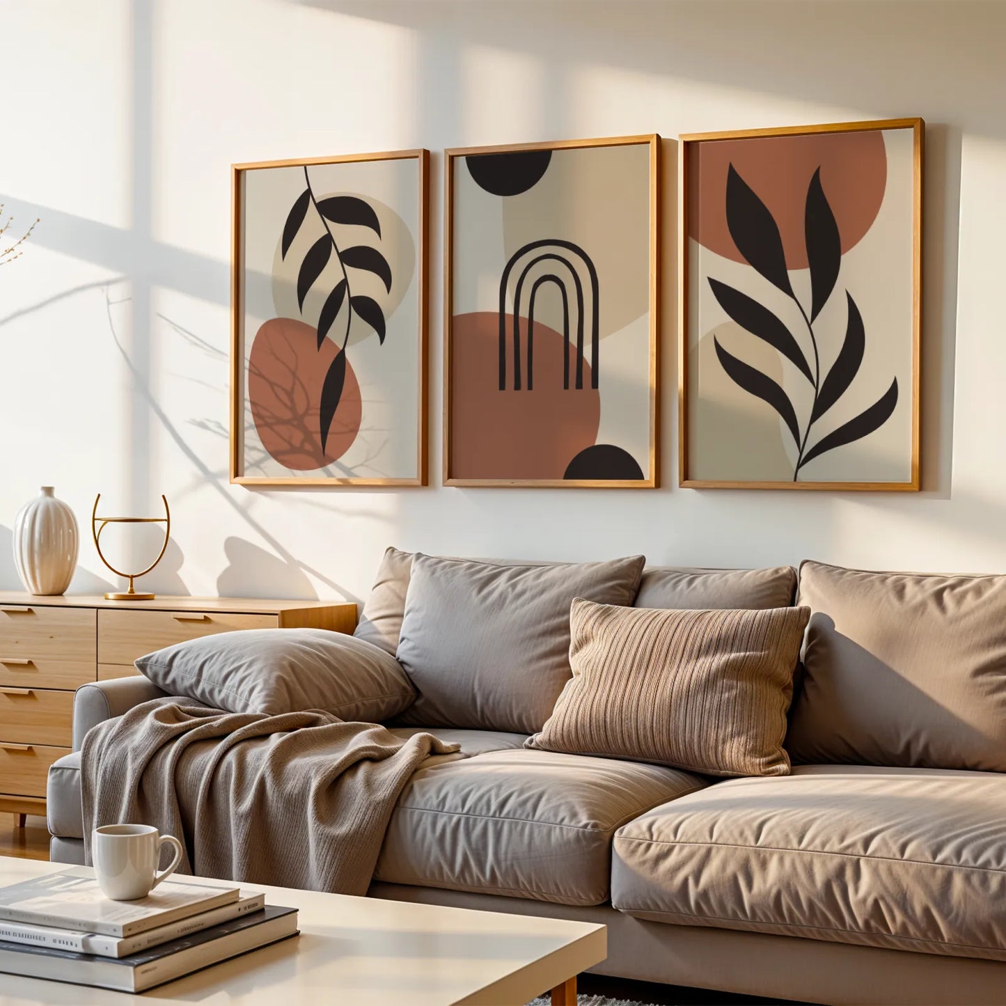 Boho Leaves III, Set of 3, Modern Wall Art, Mid Century Modern