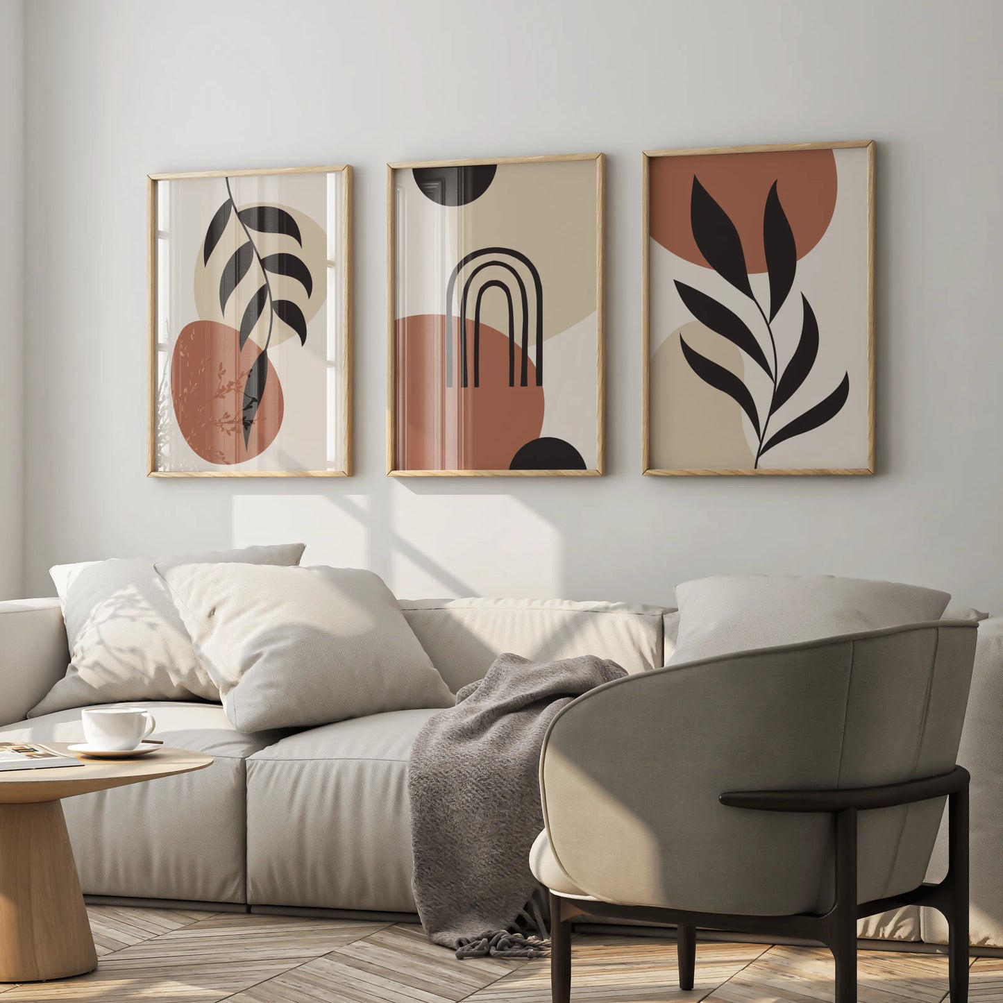Boho Leaves III, Set of 3, Modern Wall Art, Mid Century Modern