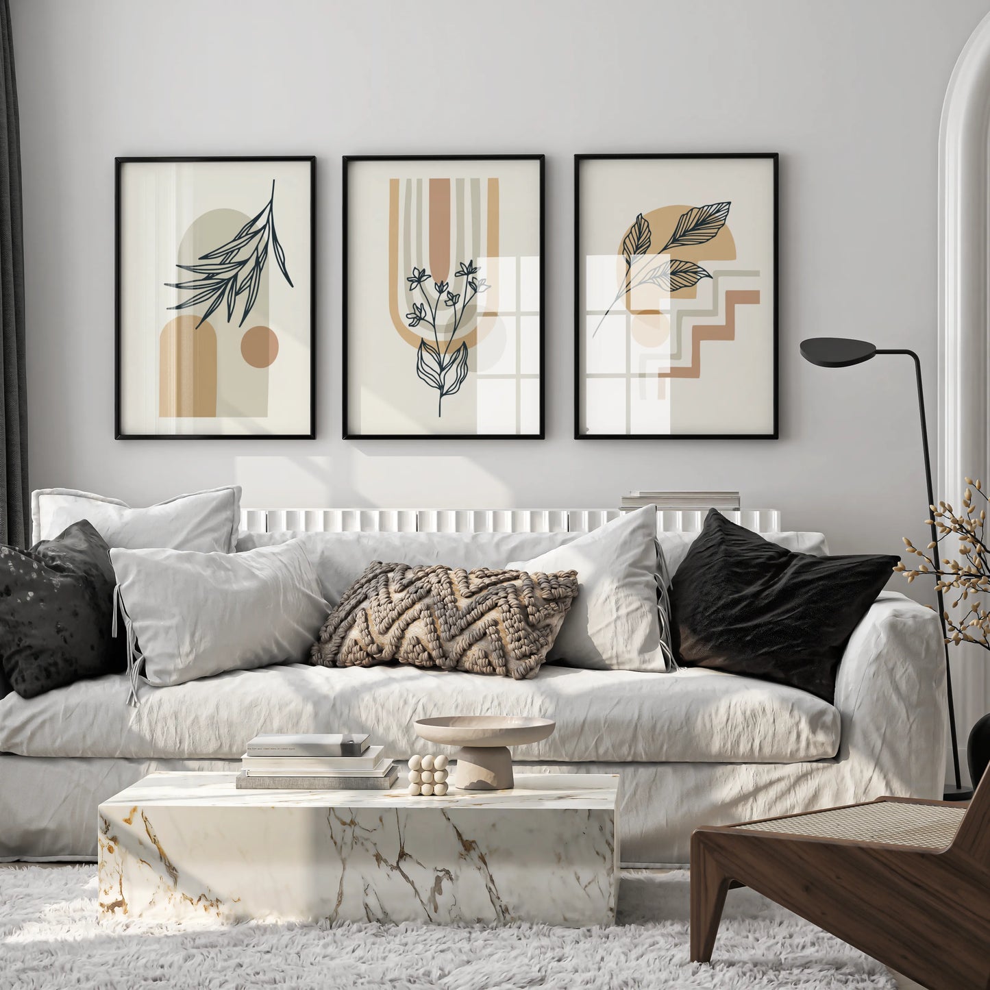 Boho Leaves V, Set of 3, Modern Wall Art, Mid Century Vibe