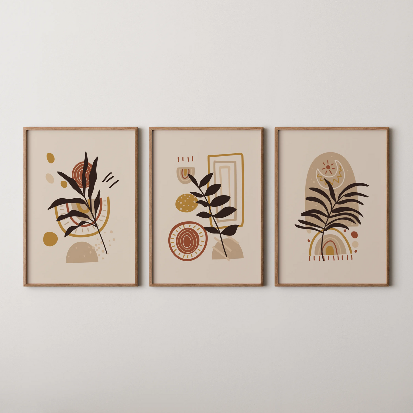 Boho Leaves VI, Set of 3, Modern Wall Art, Mid Century Vibe