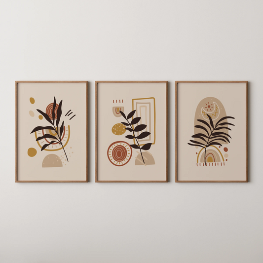 Boho Leaves VI, Set of 3, Modern Wall Art, Mid Century Vibe