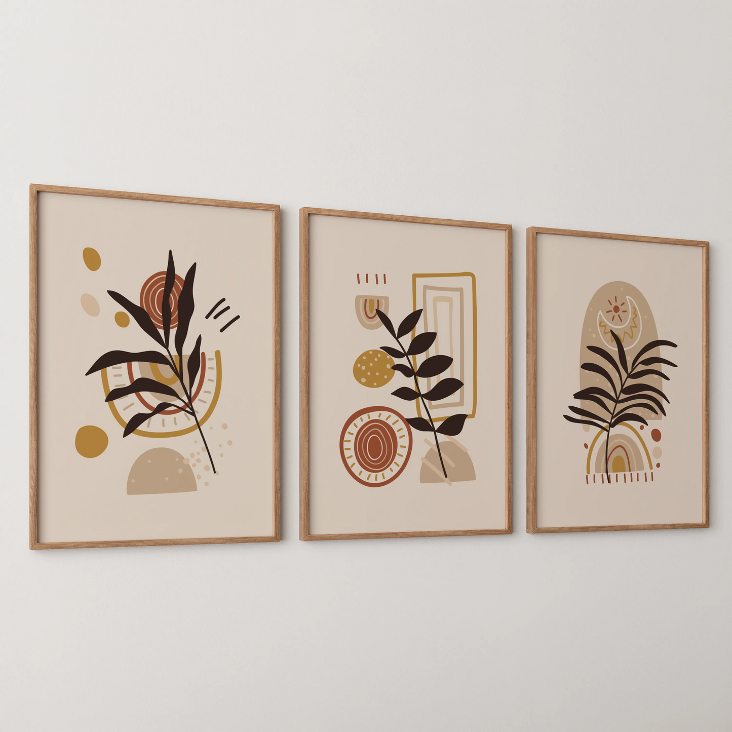 Boho Leaves VI, Set of 3, Modern Wall Art, Mid Century Vibe