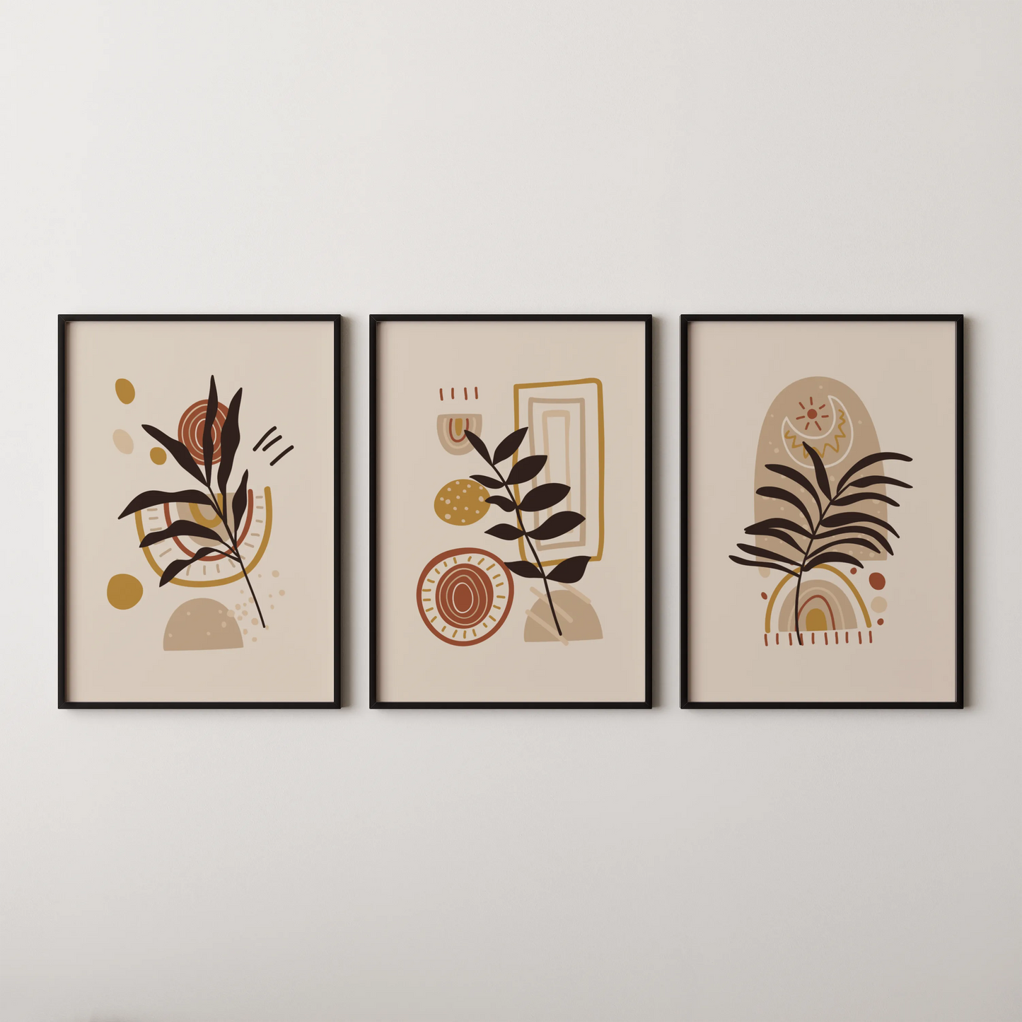 Boho Leaves VI, Set of 3, Modern Wall Art, Mid Century Vibe