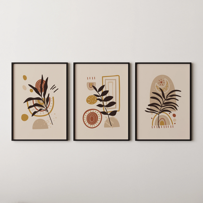 Boho Leaves VI, Set of 3, Modern Wall Art, Mid Century Vibe