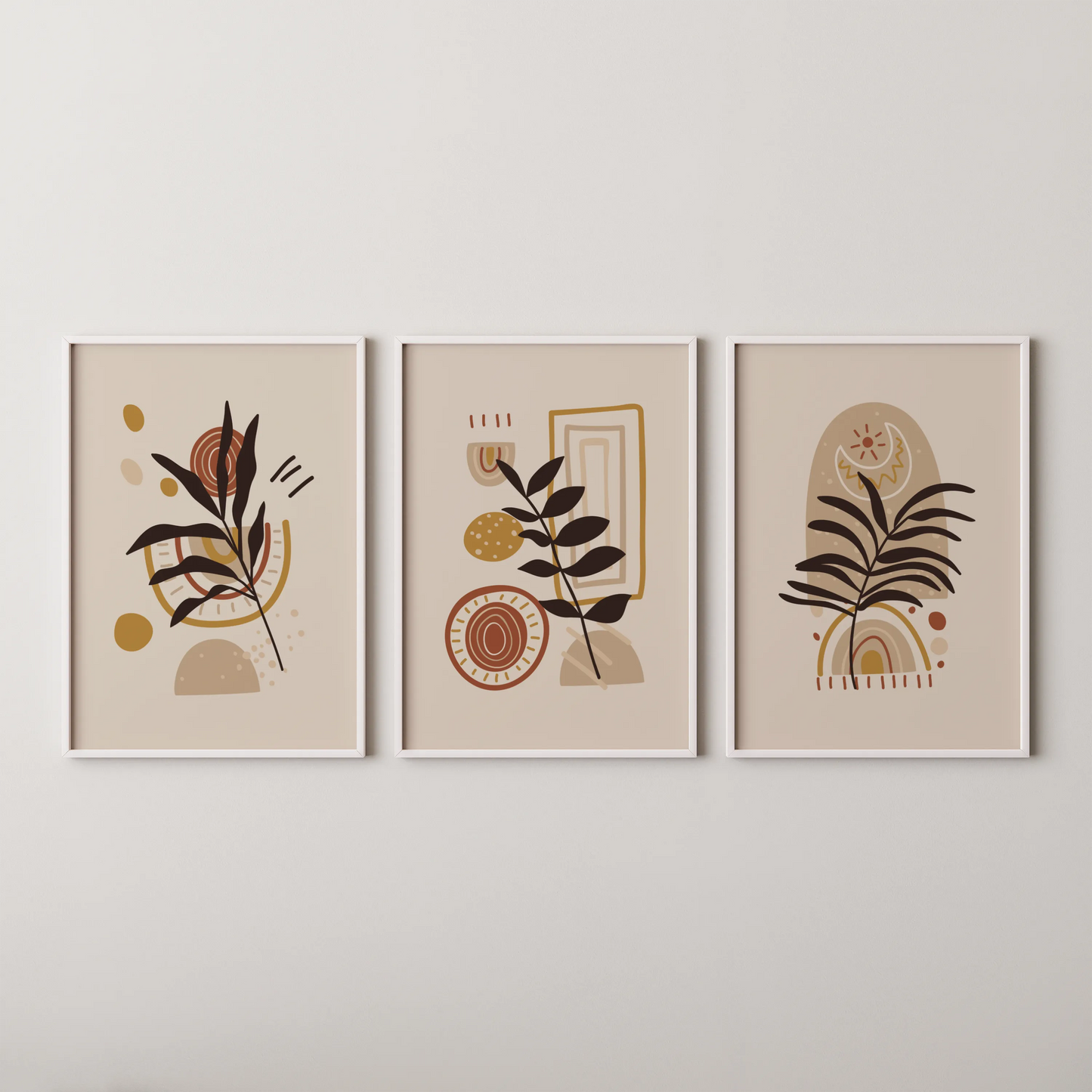 Boho Leaves VI, Set of 3, Modern Wall Art, Mid Century Vibe