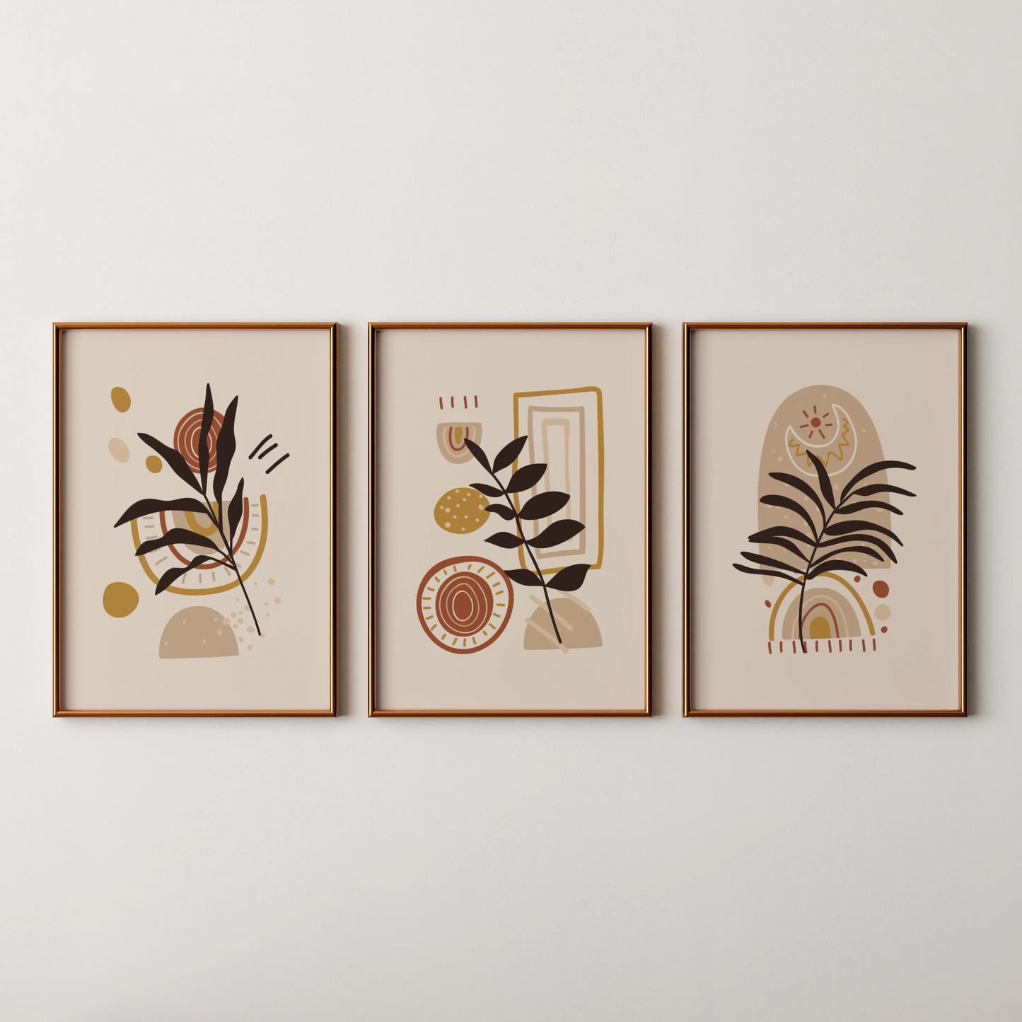 Boho Leaves VI, Set of 3, Modern Wall Art, Mid Century Vibe