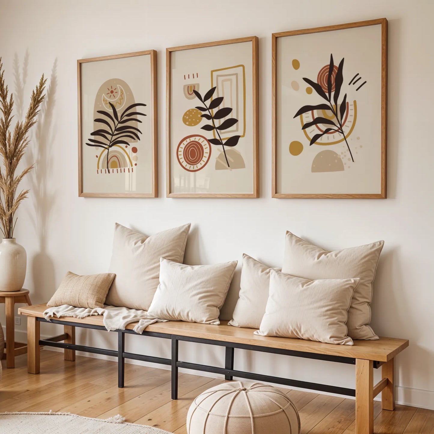 Boho Leaves VI, Set of 3, Modern Wall Art, Mid Century Vibe