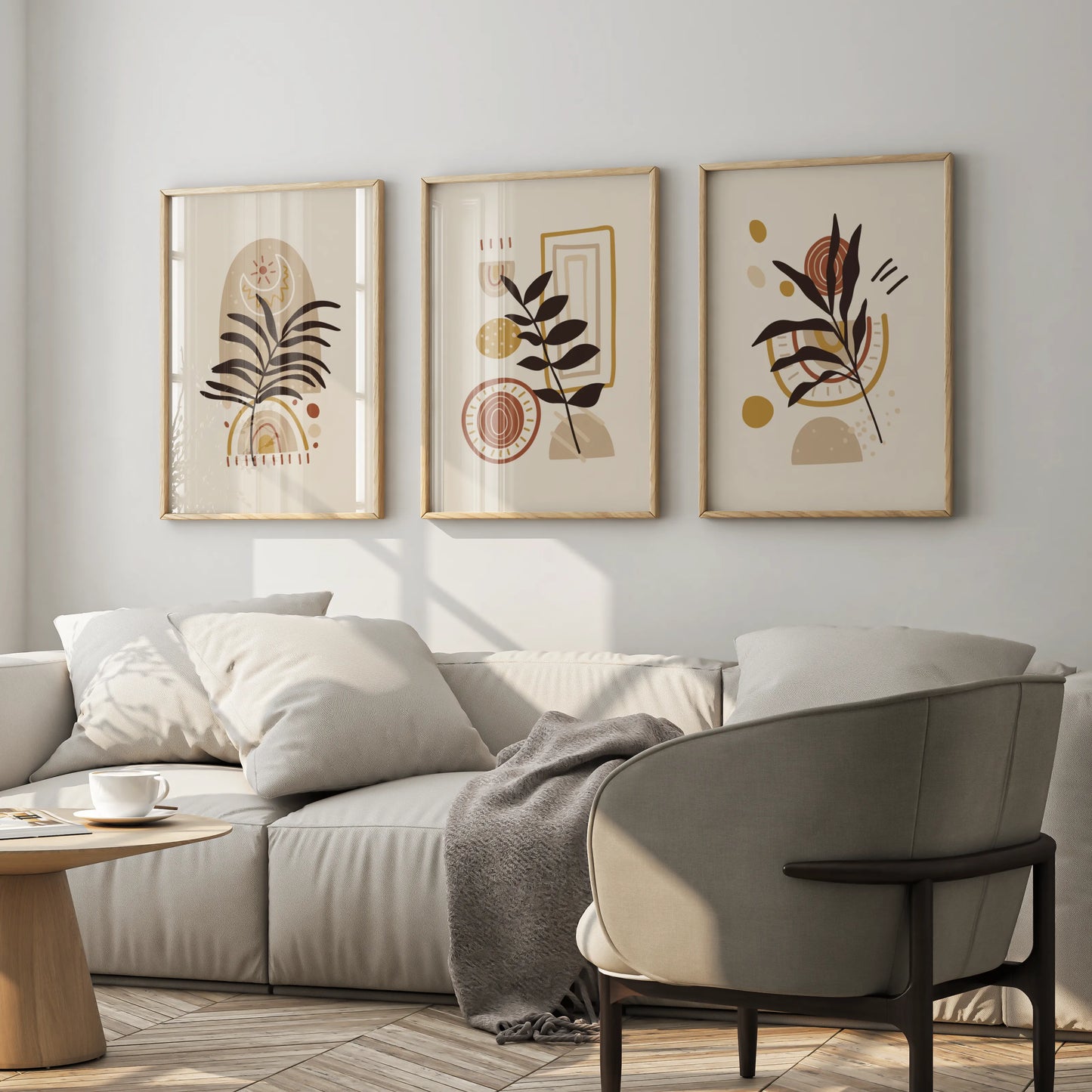 Boho Leaves VI, Set of 3, Modern Wall Art, Mid Century Vibe