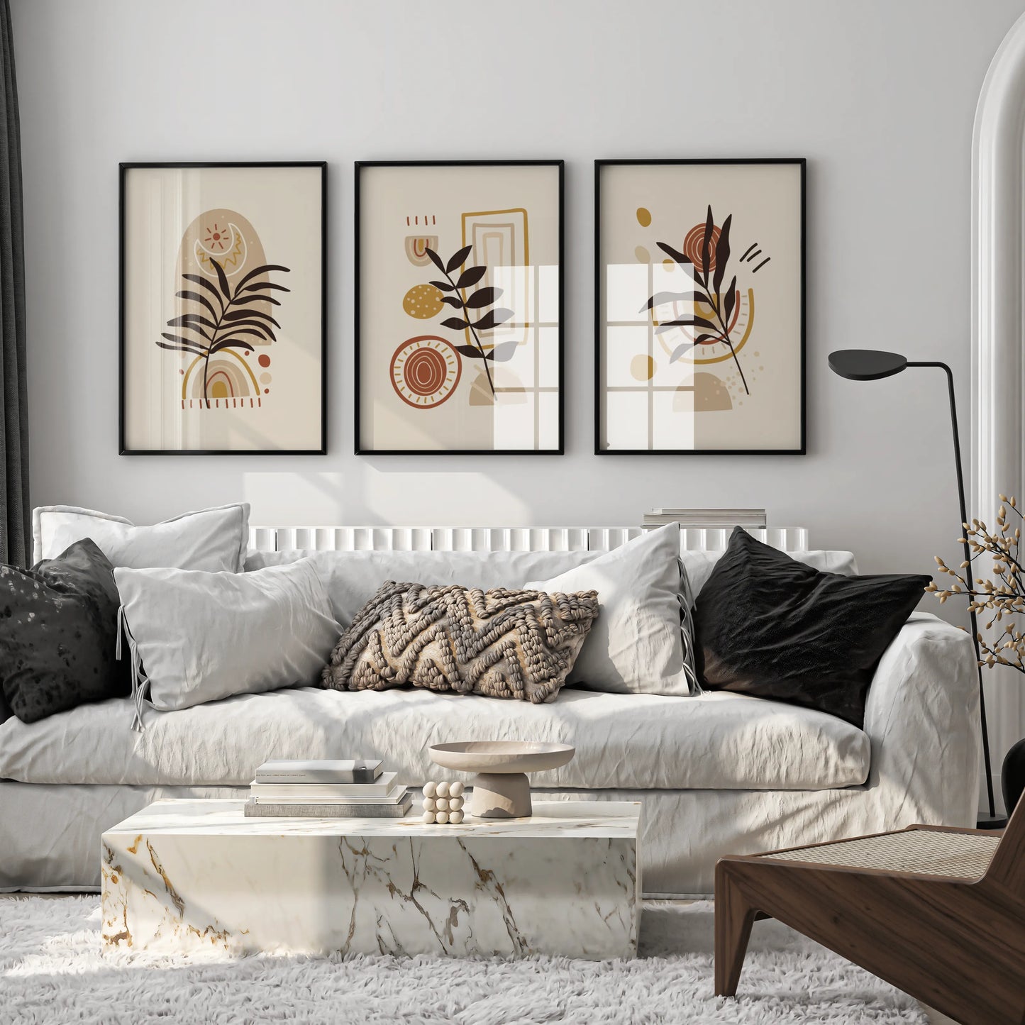 Boho Leaves VI, Set of 3, Modern Wall Art, Mid Century Vibe