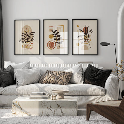 Boho Leaves VI, Set of 3, Modern Wall Art, Mid Century Vibe