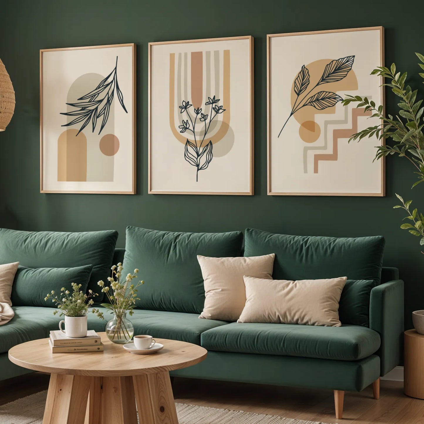 Boho Leaves V, Set of 3, Modern Wall Art, Mid Century Vibe
