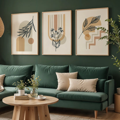 Boho Leaves V, Set of 3, Modern Wall Art, Mid Century Vibe
