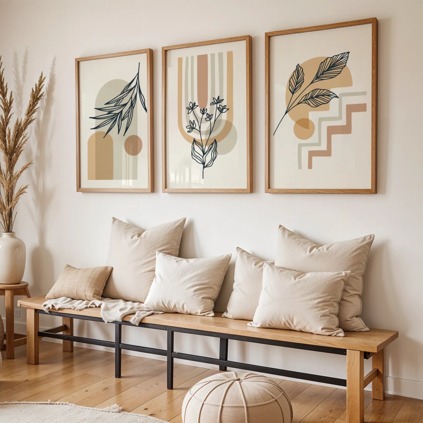 Boho Leaves V, Set of 3, Modern Wall Art, Mid Century Vibe