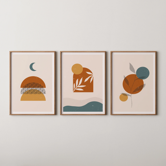 Boho Leaves I, Set of 3, Modern Wall Art, Mid Century Vibe