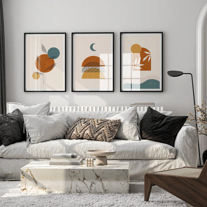 Boho Leaves I, Set of 3, Modern Wall Art, Mid Century Vibe