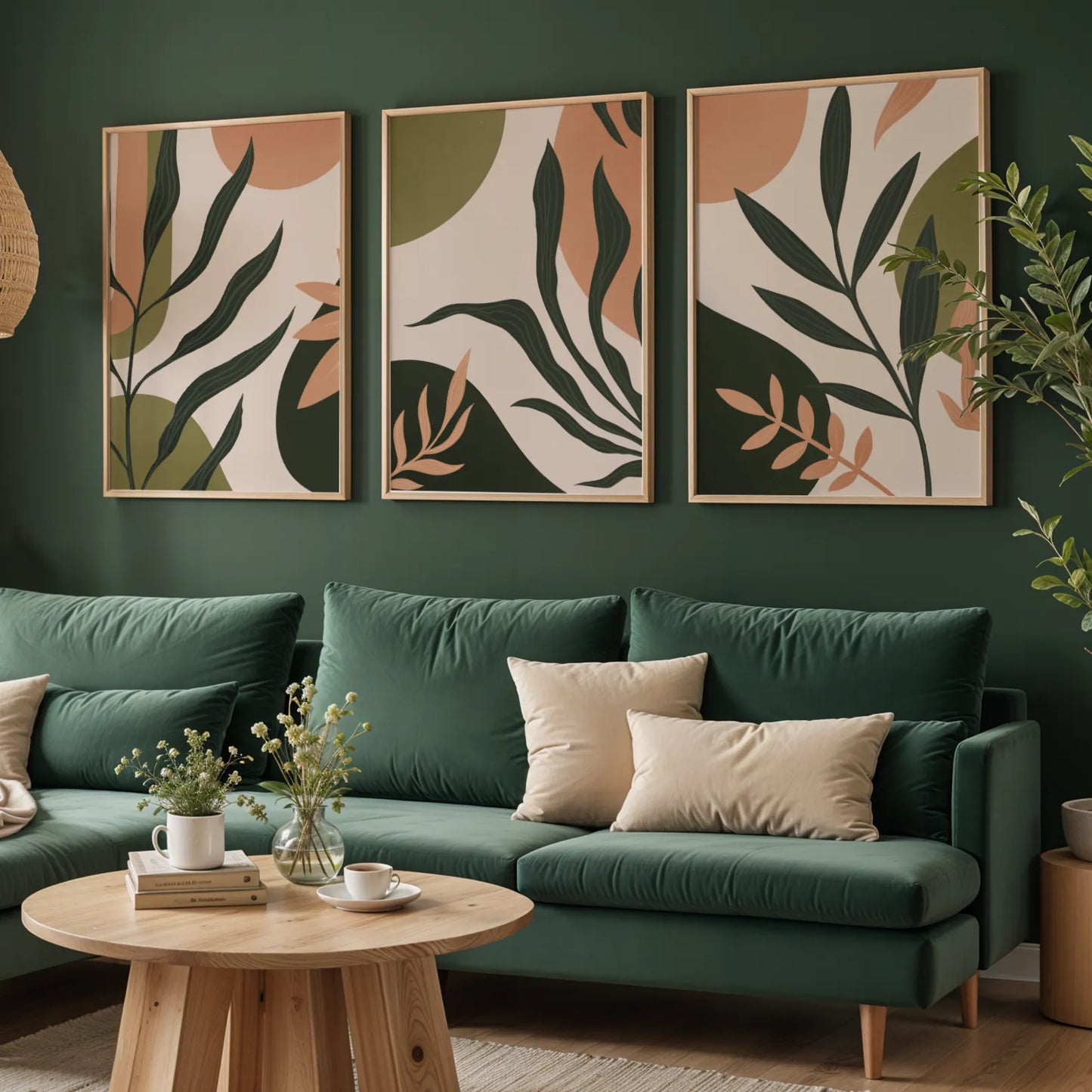 Boho Leaves II, Set of 3, Modern Wall Art, Mid Century Vibe