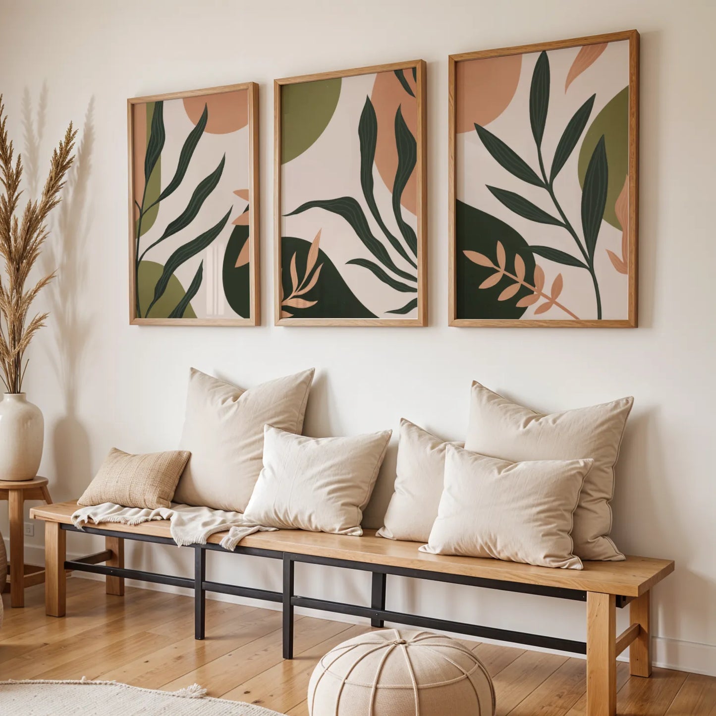 Boho Leaves II, Set of 3, Modern Wall Art, Mid Century Vibe