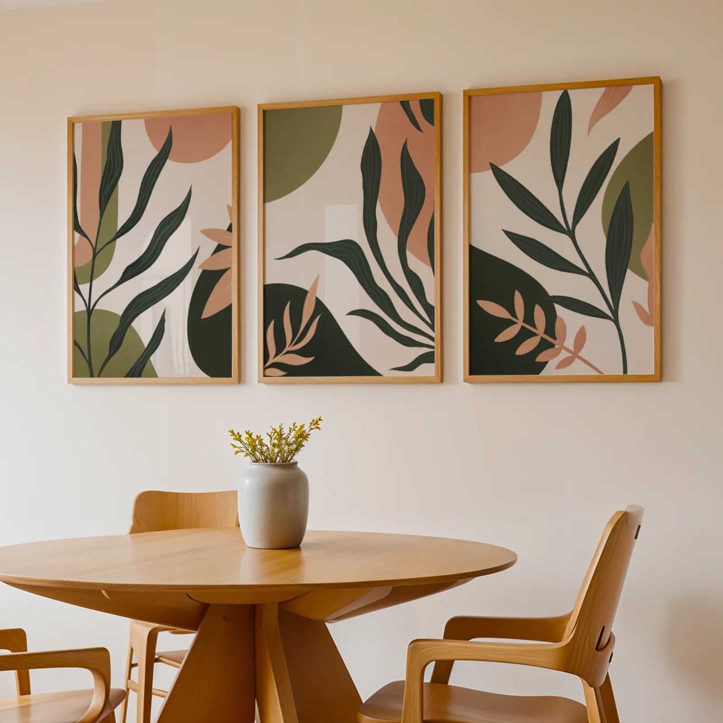 Boho Leaves II, Set of 3, Modern Wall Art, Mid Century Vibe