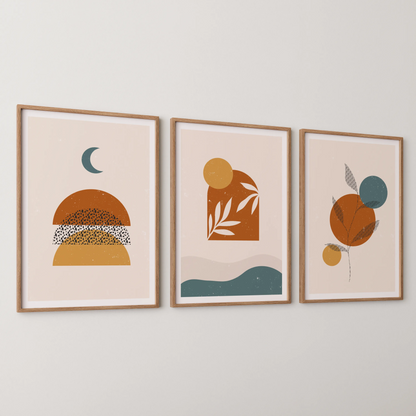 Boho Leaves I, Set of 3, Modern Wall Art, Mid Century Vibe