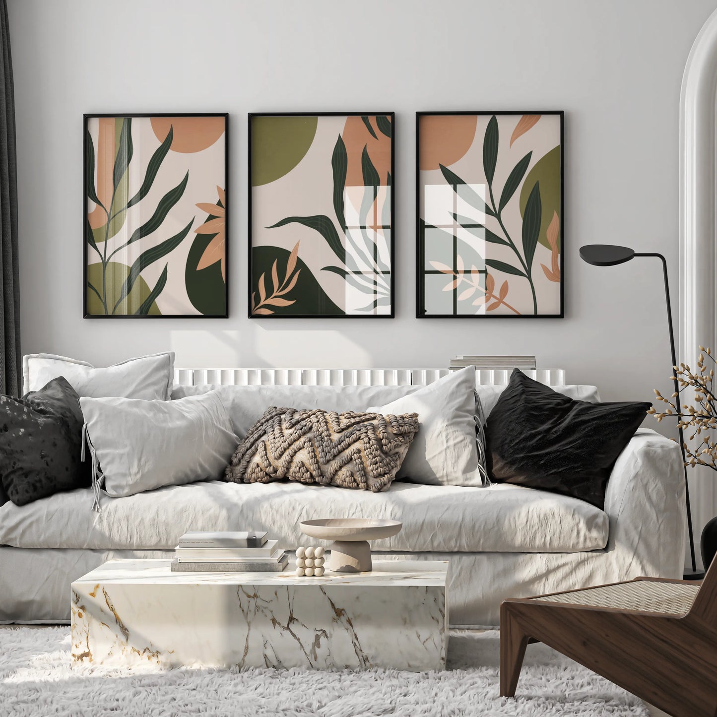 Boho Leaves II, Set of 3, Modern Wall Art, Mid Century Vibe