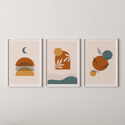 Boho Leaves I, Set of 3, Modern Wall Art, Mid Century Vibe