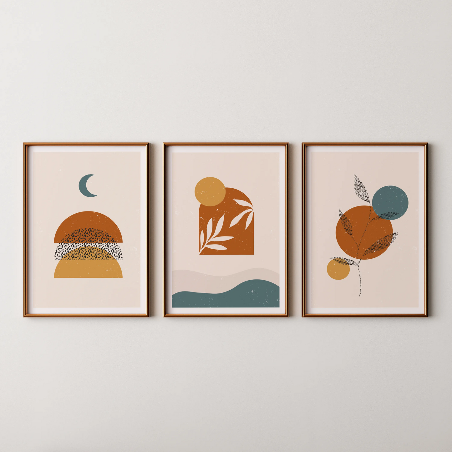 Boho Leaves I, Set of 3, Modern Wall Art, Mid Century Vibe