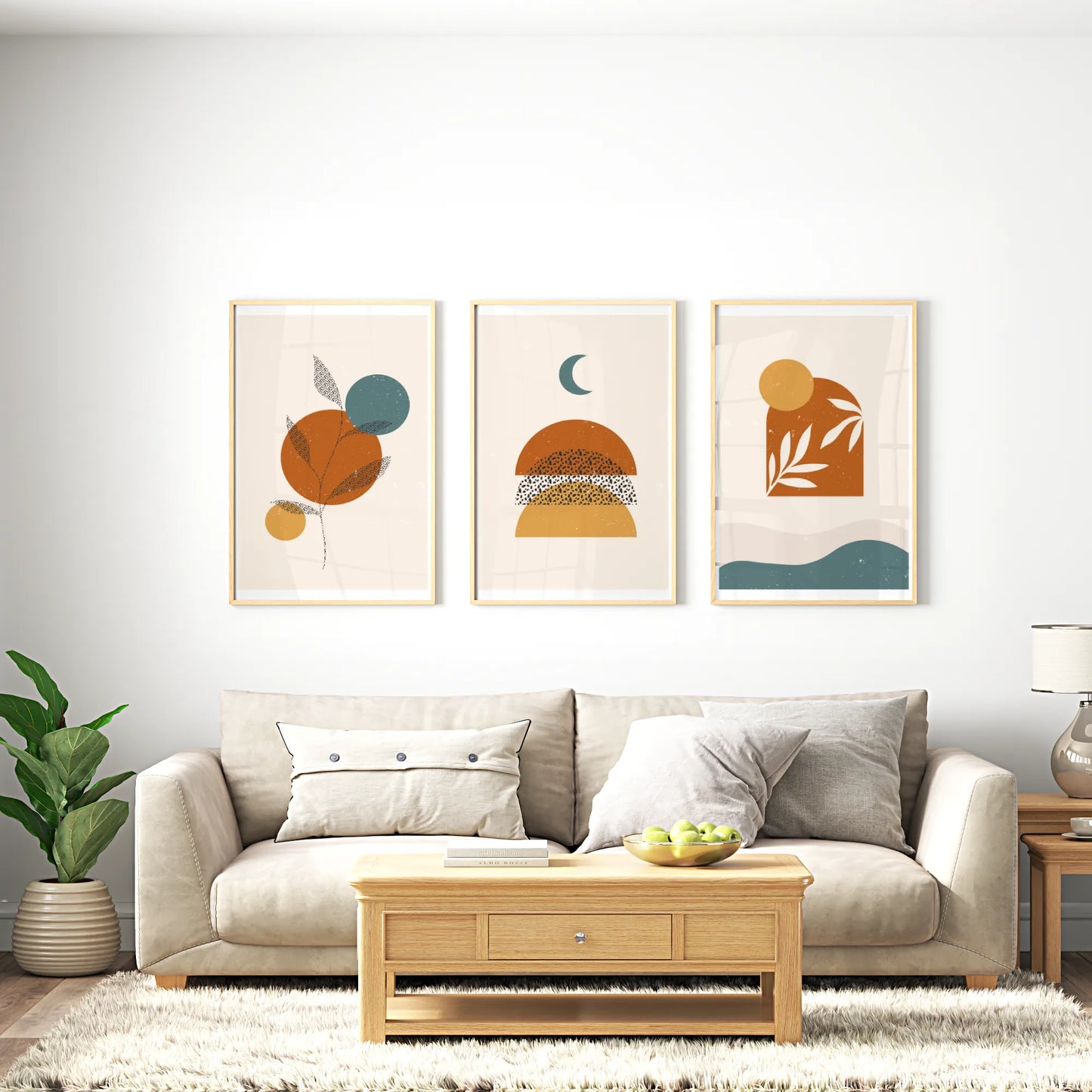 Boho Leaves I, Set of 3, Modern Wall Art, Mid Century Vibe
