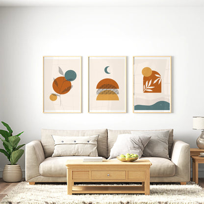 Boho Leaves I, Set of 3, Modern Wall Art, Mid Century Vibe