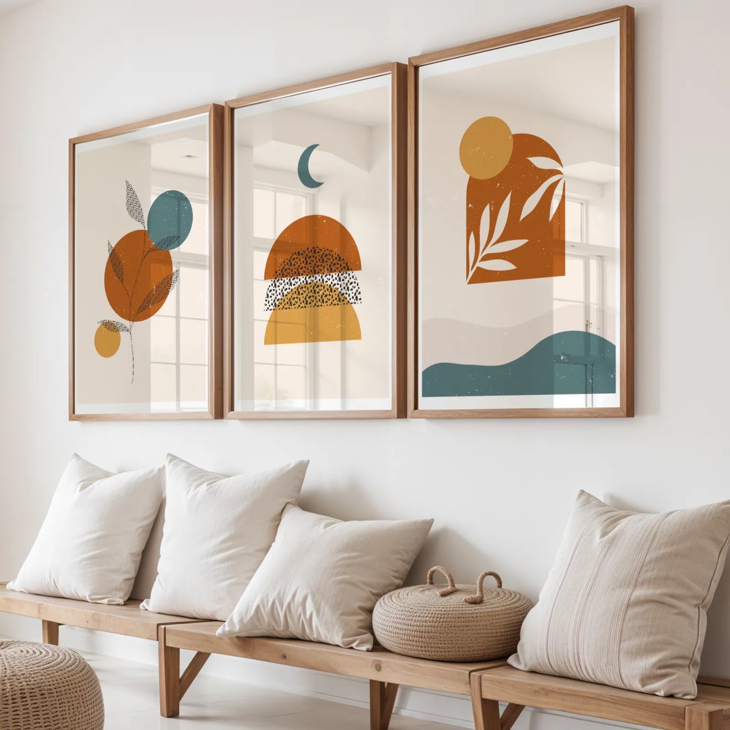 Boho Leaves I, Set of 3, Modern Wall Art, Mid Century Vibe