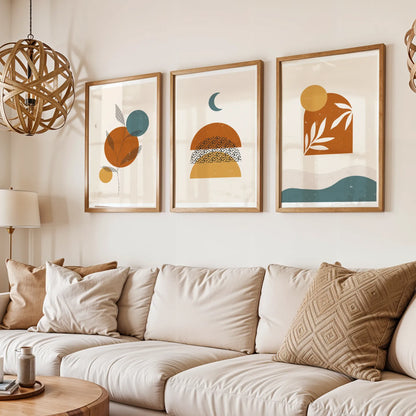 Boho Leaves I, Set of 3, Modern Wall Art, Mid Century Vibe