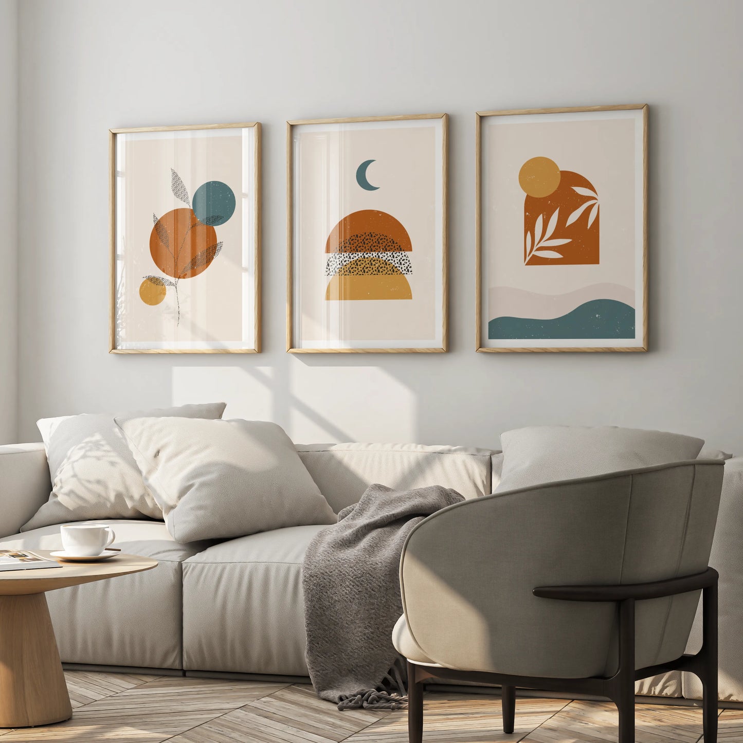 Boho Leaves I, Set of 3, Modern Wall Art, Mid Century Vibe