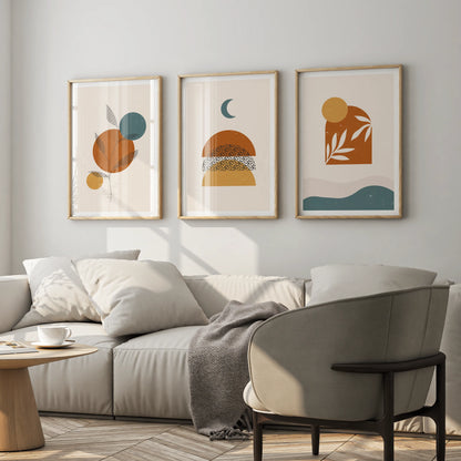 Boho Leaves I, Set of 3, Modern Wall Art, Mid Century Vibe