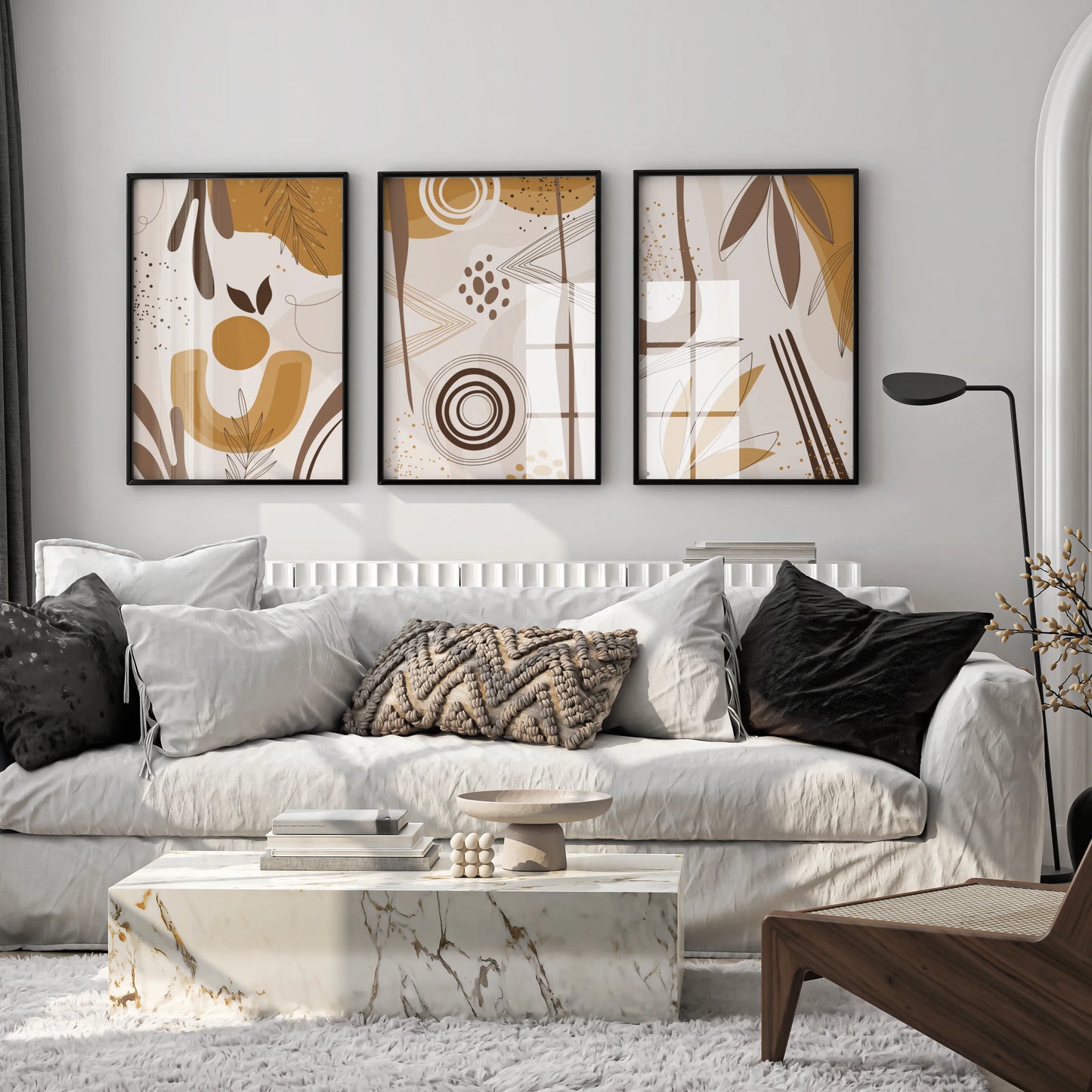Boho Leaves, Set of 3, Modern Wall Art, Mid Century Vibe