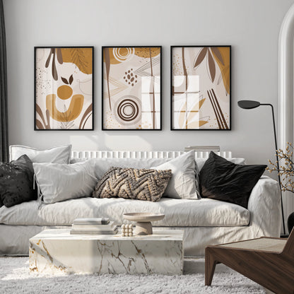 Boho Leaves, Set of 3, Modern Wall Art, Mid Century Vibe