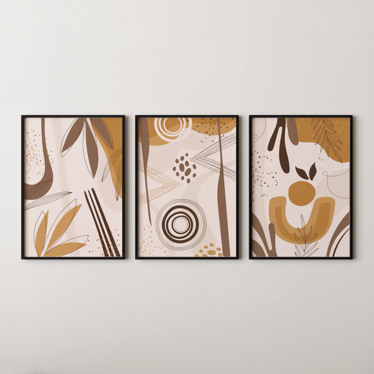 Boho Leaves, Set of 3, Modern Wall Art, Mid Century Vibe
