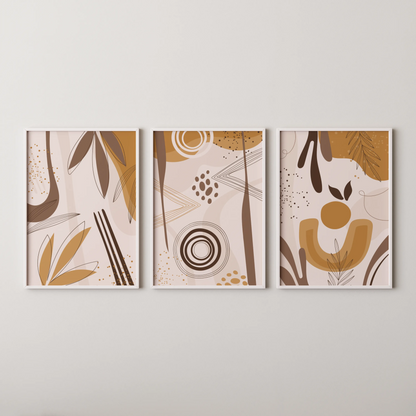Boho Leaves, Set of 3, Modern Wall Art, Mid Century Vibe
