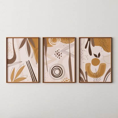 Boho Leaves, Set of 3, Modern Wall Art, Mid Century Vibe