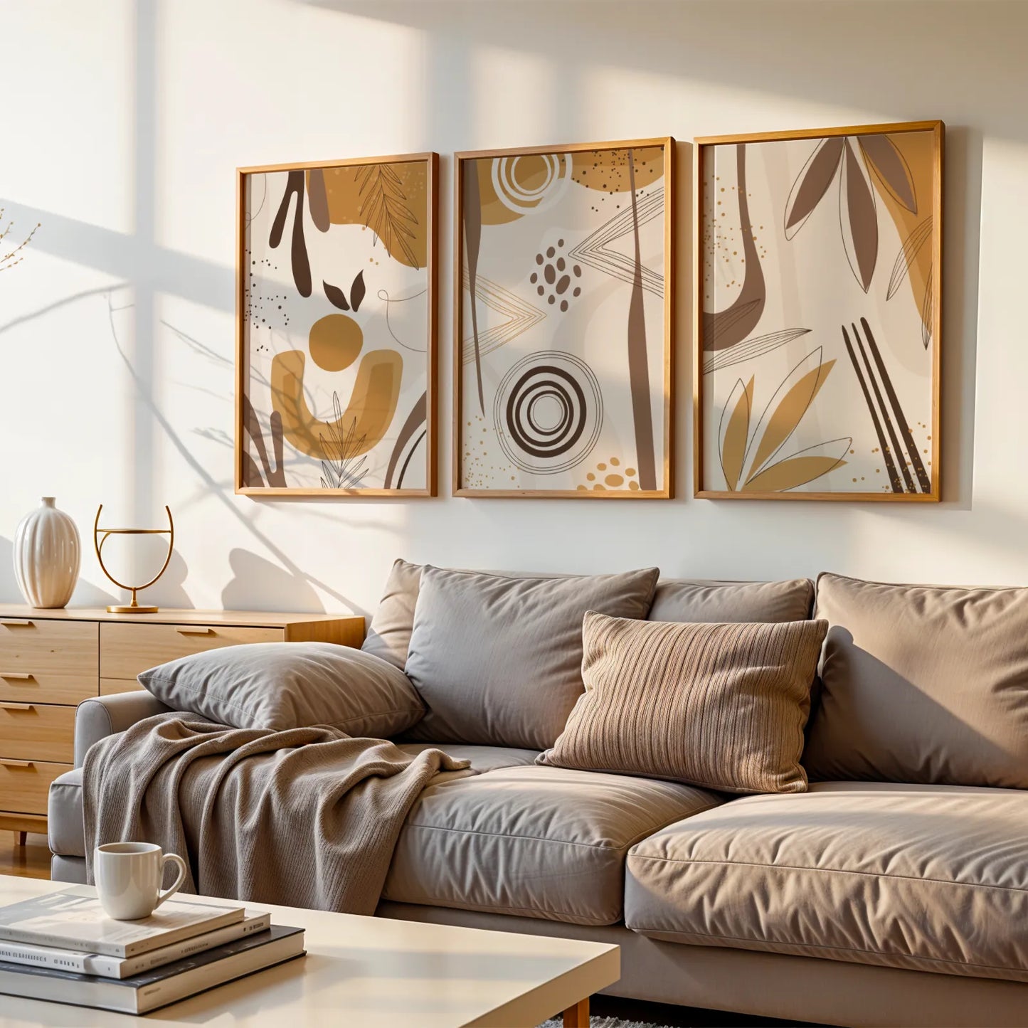 Boho Leaves, Set of 3, Modern Wall Art, Mid Century Vibe