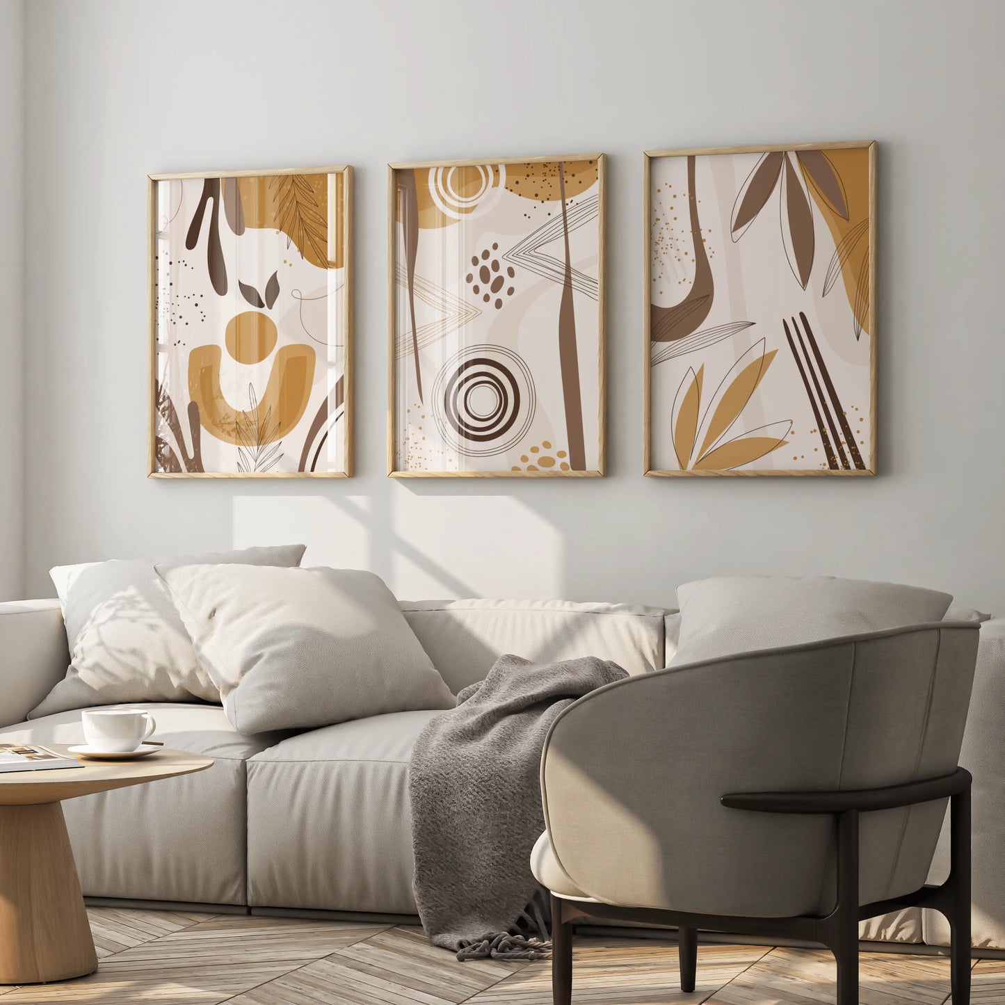 Boho Leaves, Set of 3, Modern Wall Art, Mid Century Vibe