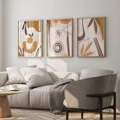Boho Leaves, Set of 3, Modern Wall Art, Mid Century Vibe