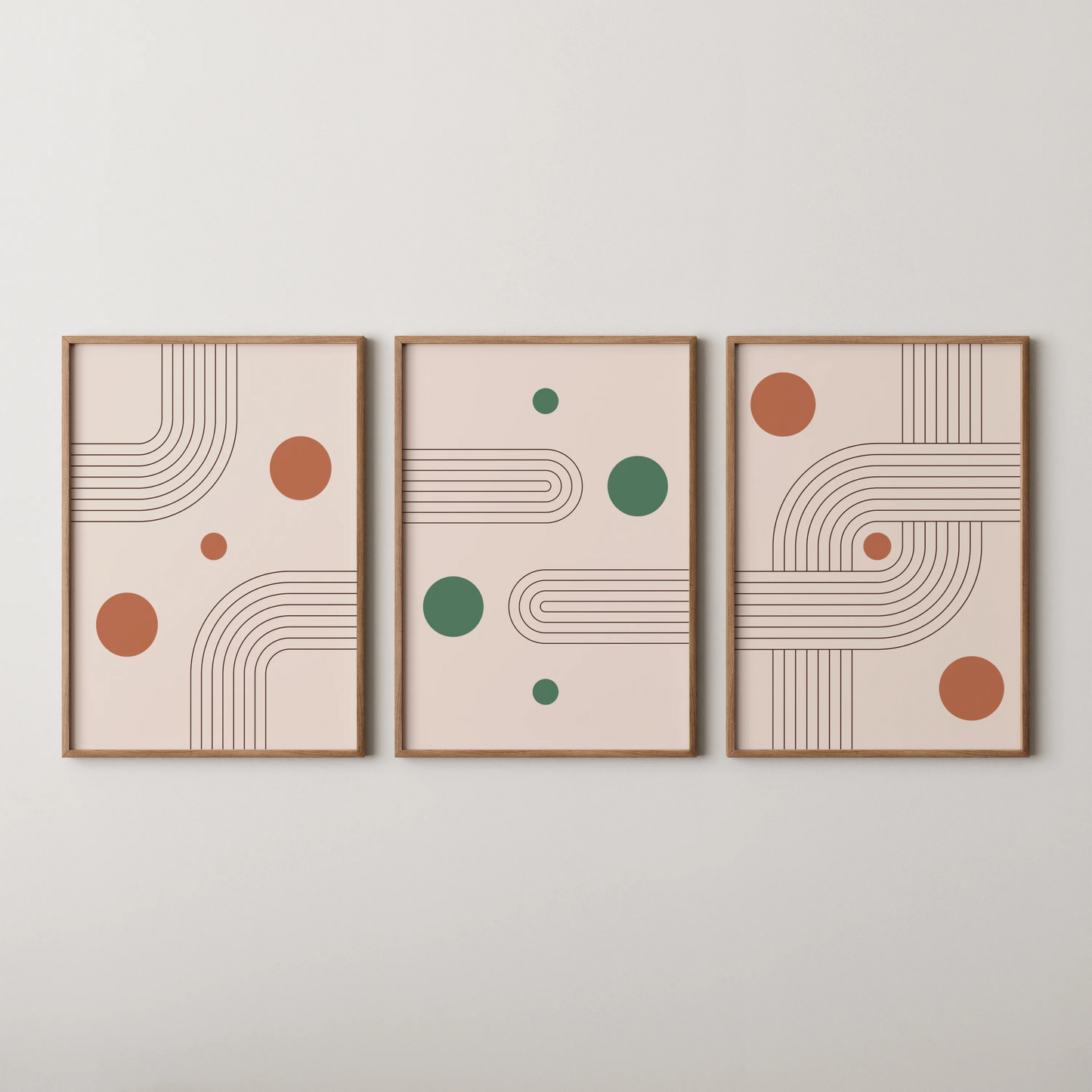 Boho Lines III, Set of 3, Modern Wall Art, Mid Century Modern