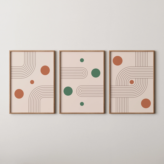 Boho Lines III, Set of 3, Modern Wall Art, Mid Century Modern