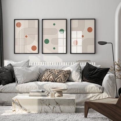 Boho Lines III, Set of 3, Modern Wall Art, Mid Century Modern