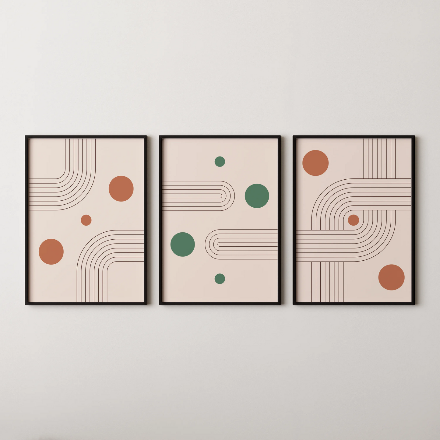 Boho Lines III, Set of 3, Modern Wall Art, Mid Century Modern