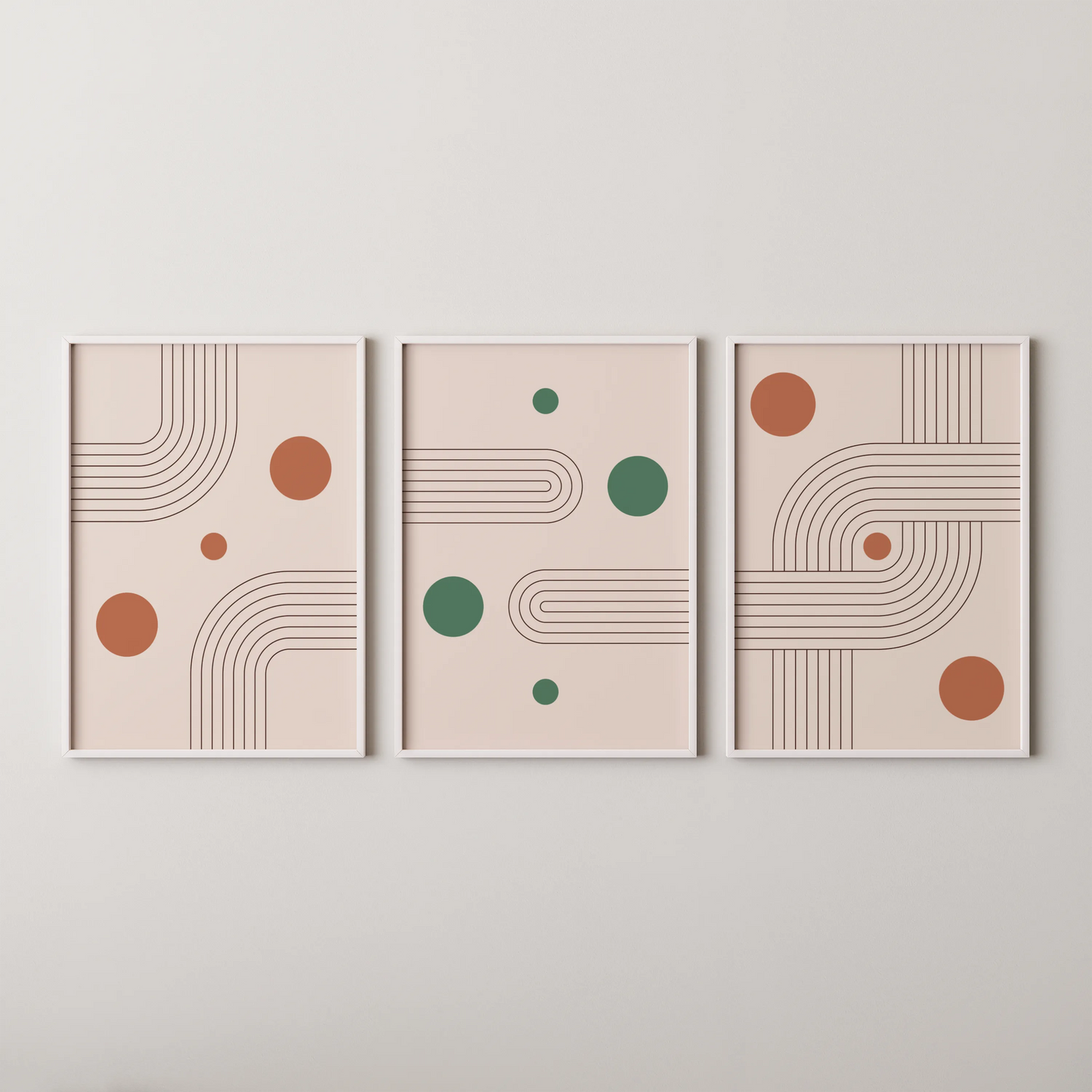 Boho Lines III, Set of 3, Modern Wall Art, Mid Century Modern